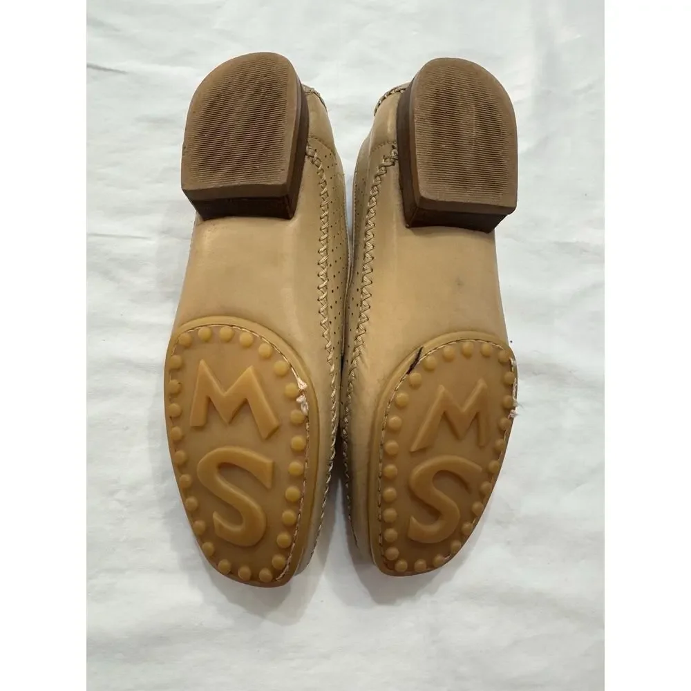 Stuart Weitzman Perforated Leather Tassel Loafers Tan Square Toe Women's 6B